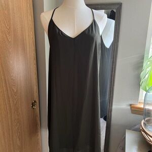 Elegant green and tan reversible midi dress